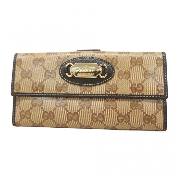 Gucci Long Wallet with GG Crystal 231841, Coated Canvas, Beige and Brown, Wom... - Picture 1 of 10